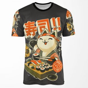 Sushi Chef Cat Funny Restaurant Kitty Japanese Food All-over-print T-shirt