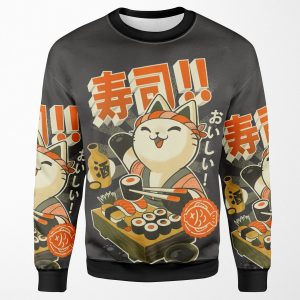 Sushi Chef Cat Funny Restaurant Kitty Japanese Food All-over-print Unisex Sweatshirt