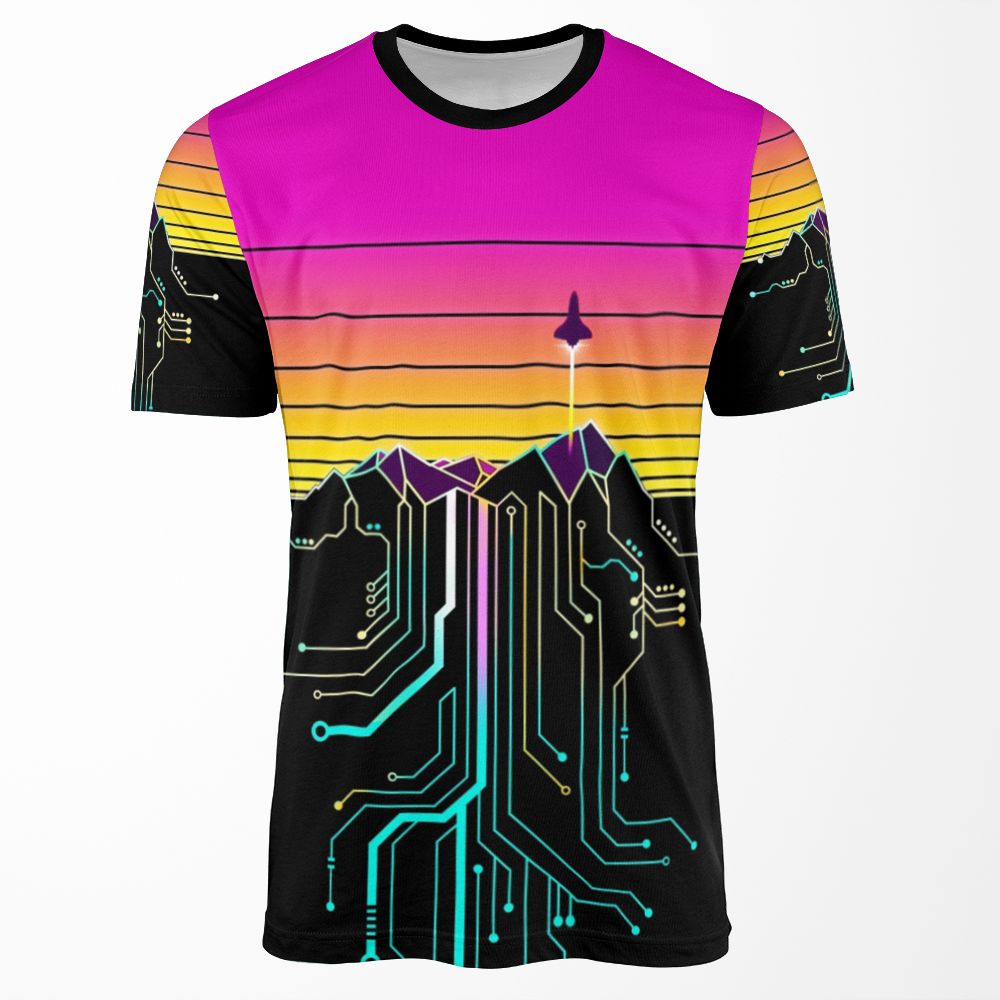 Synth Mountain Sunrise All-over-print T-shirt