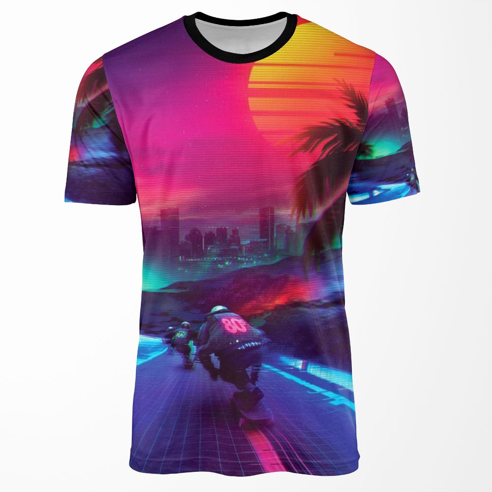Synthwave Midnight Outrun All-over-print T-shirt