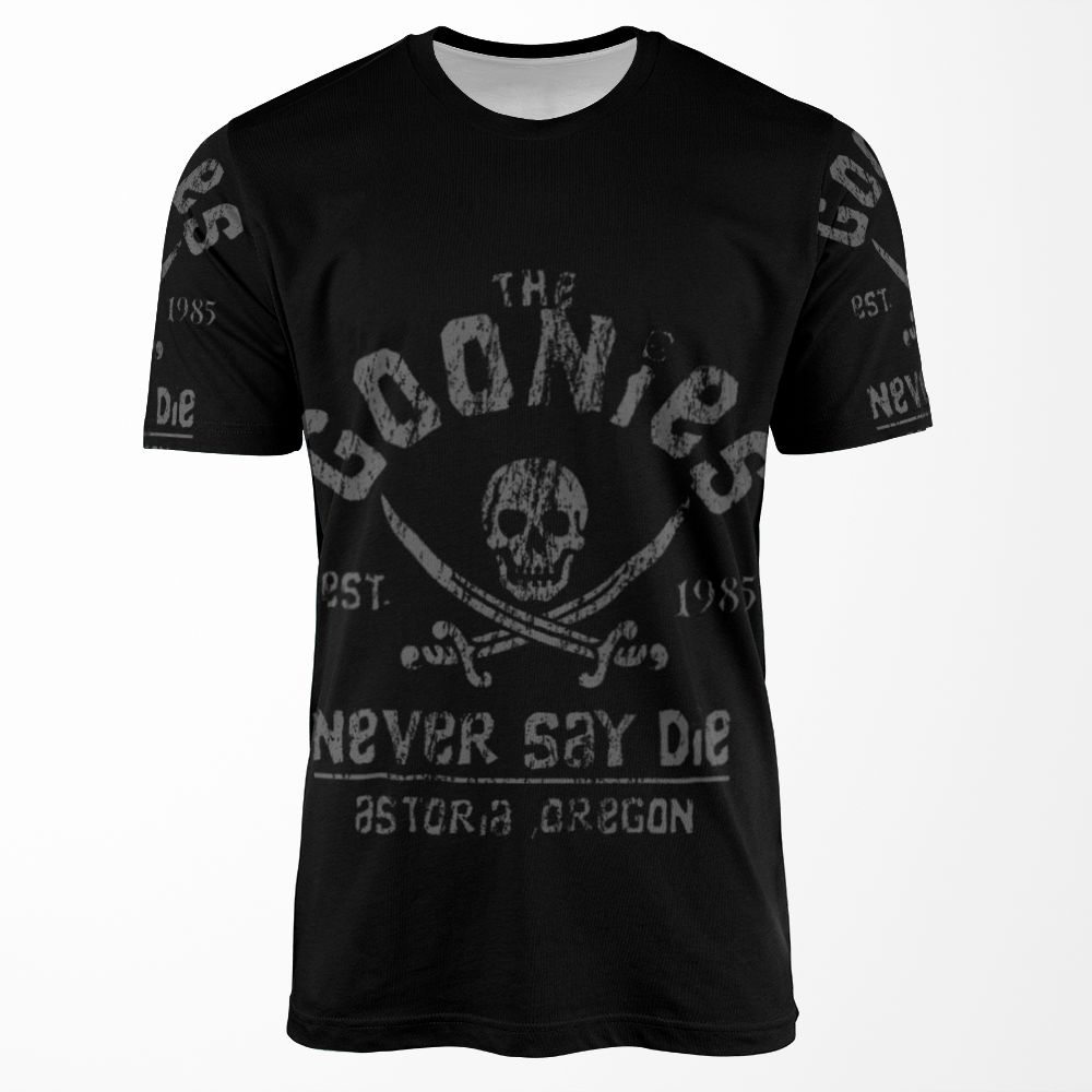 The Goonies Never Say Die Grey On Black All-over-print T-shirt