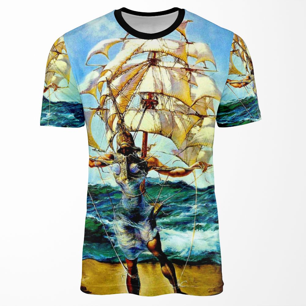 The Ship Vintage Abstract Fantasy Painting Print All-over-print T-shirt