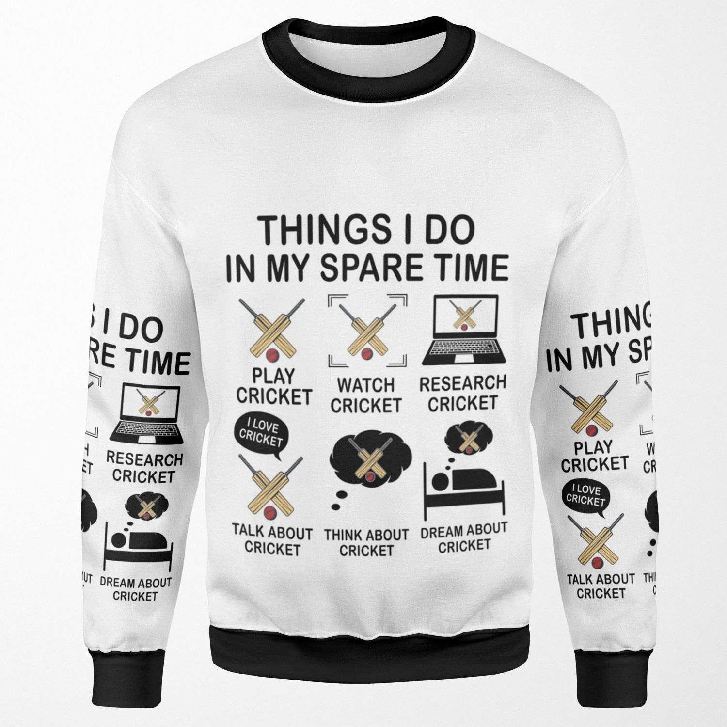Things I Do In My Spare Time Cricket Lover Cricketer Funny Cricket Player Gift For Cricket Fan All-over-print Unisex Sweatshirt