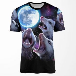 Three Opossums Howling At The Moon Funny Possum All-over-print T-shirt