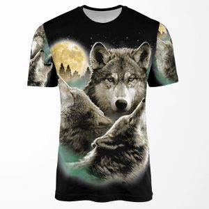 Three Wolves Howling In Moonlight All-over-print T-shirt