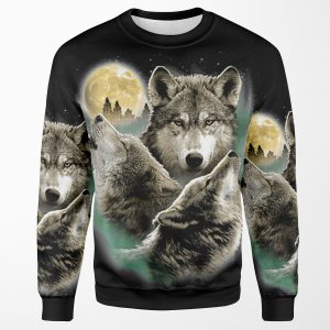 Three Wolves Howling In Moonlight All-over-print Unisex Sweatshirt