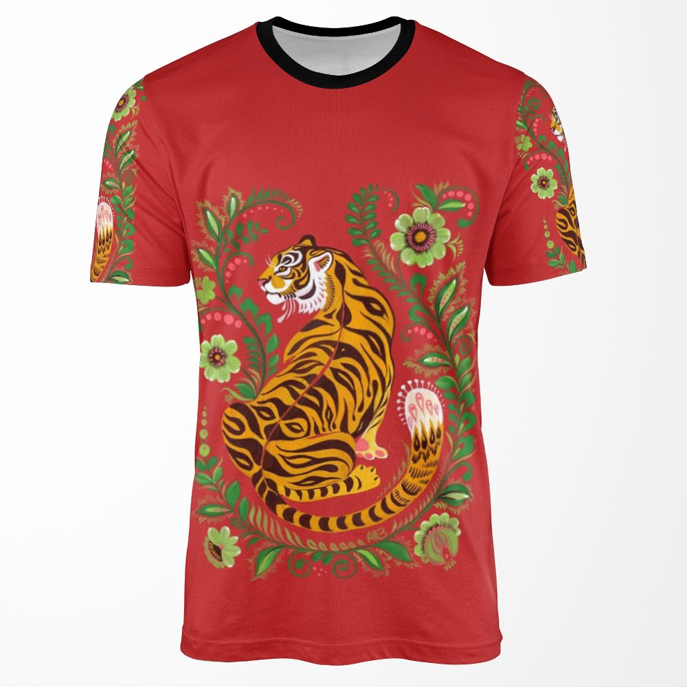 Tiger Folk Art All-over-print T-shirt