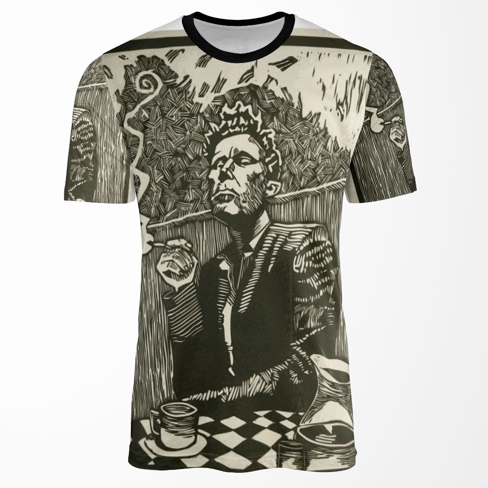 Tom Waits Smoking A Cigarette Graphite Artwork All-over-print T-shirt