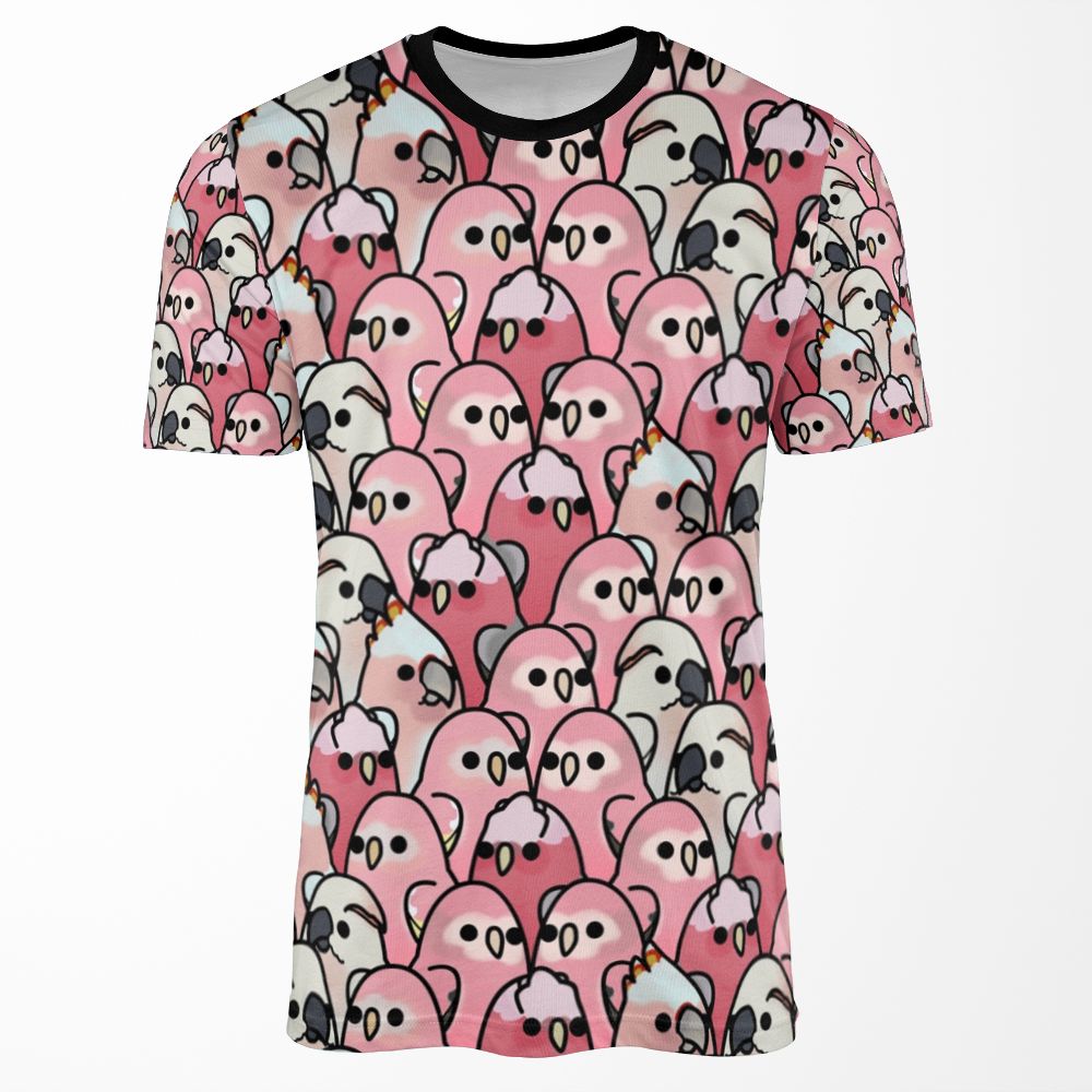 Too Many Birds Pink Parrot Posse All-over-print T-shirt