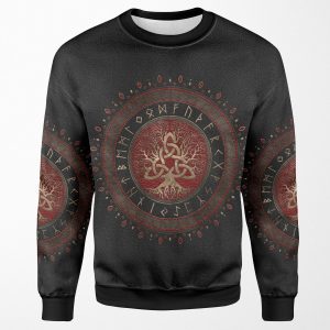 Tree Of Life With Triquetra Black Red Leather And Gold All-over-print Unisex Sweatshirt