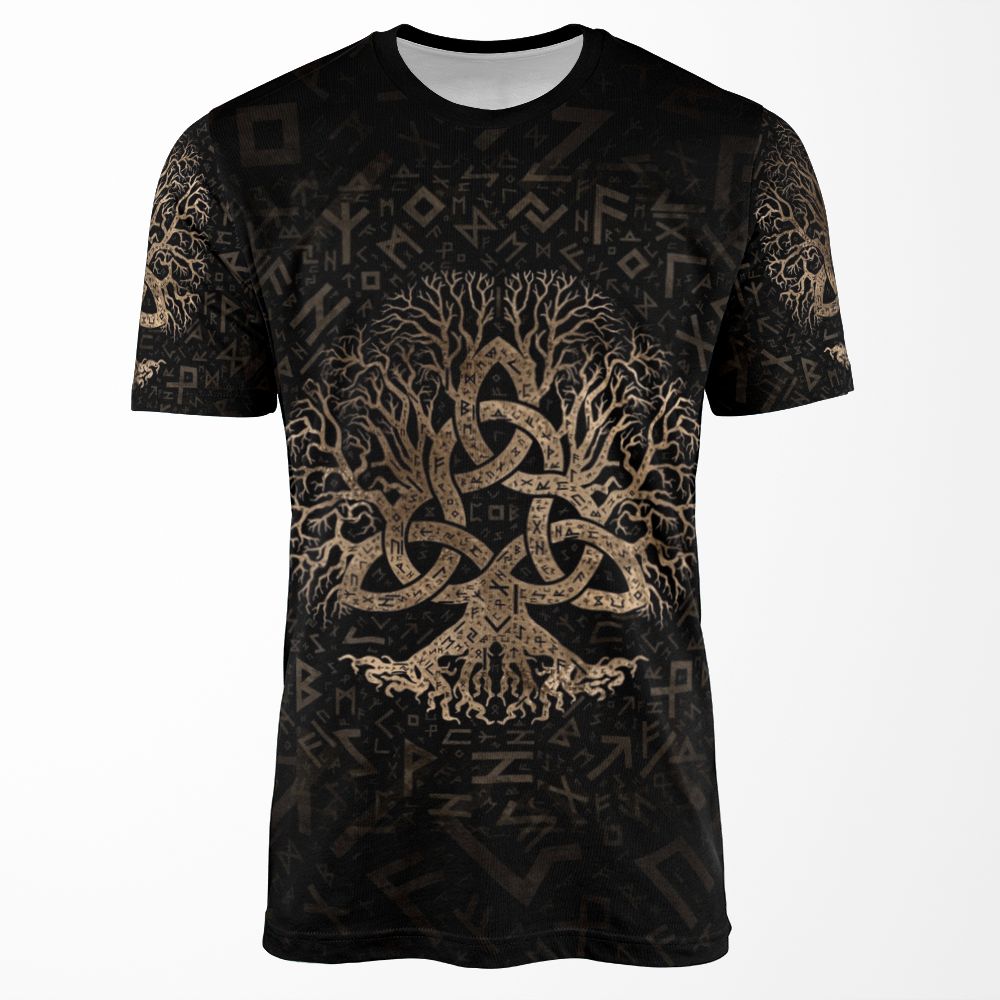 Tree Of Life With Triquetra On Futhark Pattern All-over-print T-shirt