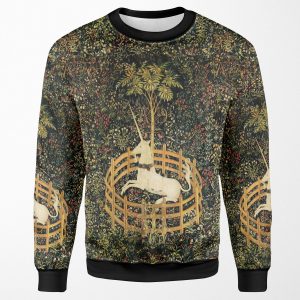 Unicorn And Gothic Fantasy Flowers Green Floral Motifs All-over-print Unisex Sweatshirt
