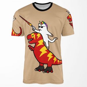 Unicorn Cat Riding Lightning T Rex All-over-print T-shirt