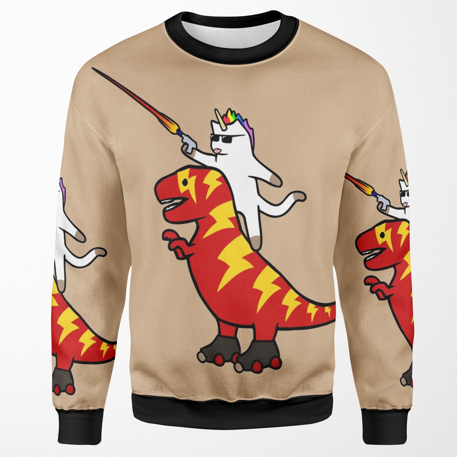 Unicorn Cat Riding Lightning T Rex All-over-print Unisex Sweatshirt