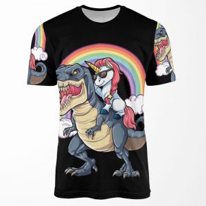 Unicorn Riding Dinosaurt Rex Funny Unicorns Party Rainbow Squad Gifts For Kids Boys Girls All-over-print T-shirt