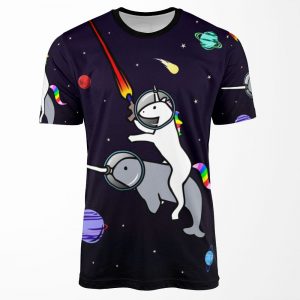 Unicorn Riding Narwhal In Space All-over-print T-shirt