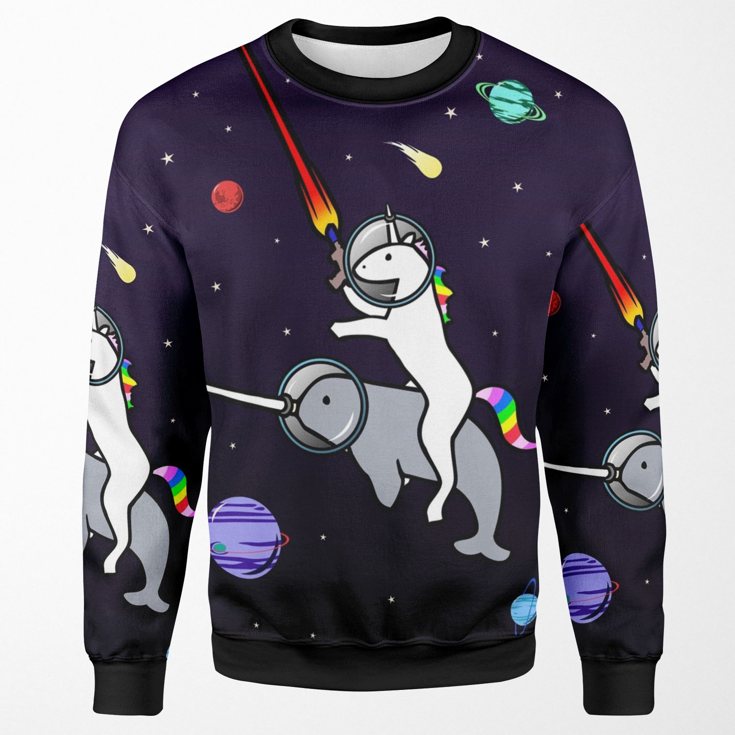 Unicorn Riding Narwhal In Space All-over-print Unisex Sweatshirt