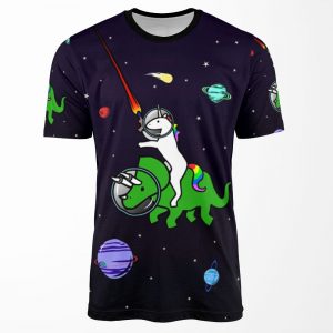 Unicorn Riding Triceratops In Space All-over-print T-shirt
