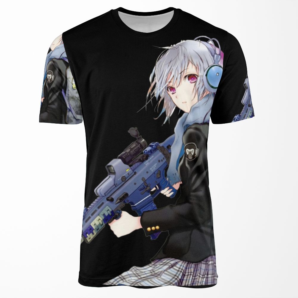 Unisex Anime Girl With Gun All-over-print T-shirt