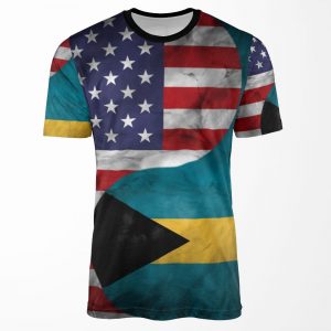 Usa And Bahamas Dual Flag Yin Yang Combination All-over-print T-shirt