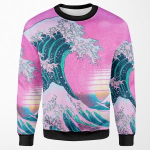 Vaporwave Aesthetic Great Wave Off Kanagawa Retro Sunset All-over-print Unisex Sweatshirt