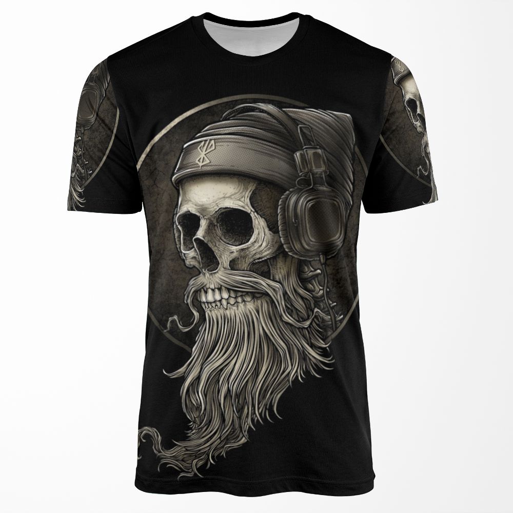 Viking Vintage Skull Beard With Headphone All-over-print T-shirt
