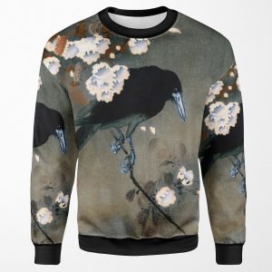 Vintage Japanese Crow And Blossom Woodblock Print All-over-print Unisex Sweatshirt
