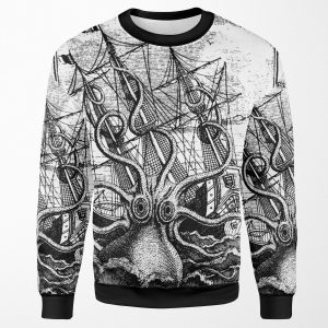 Vintage Kraken Attacking Ship Illustration All-over-print Unisex Sweatshirt