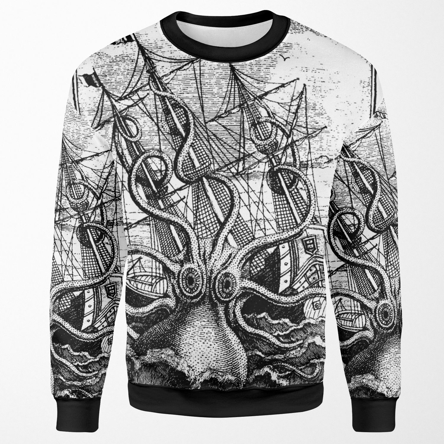 Vintage Kraken Attacking Ship Illustration All-over-print Unisex Sweatshirt