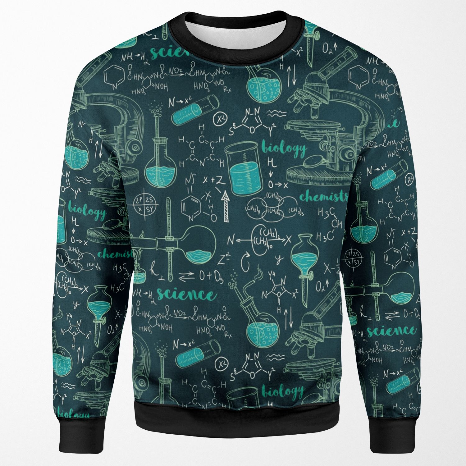 Vintage Seamless Pattern Old Chemistry Laboratory With Microscope Tubes And Formulas All-over-print Unisex Sweatshirt