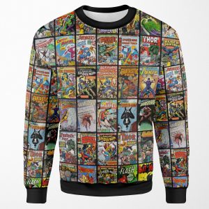 Vintage Superhero Comic Book Collection Pattern Face Mask All-over-print Unisex Sweatshirt