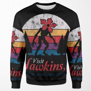 Visit Hawkins Vintage Distressed Demogorgon Stranger Things All-over-print Unisex Sweatshirt