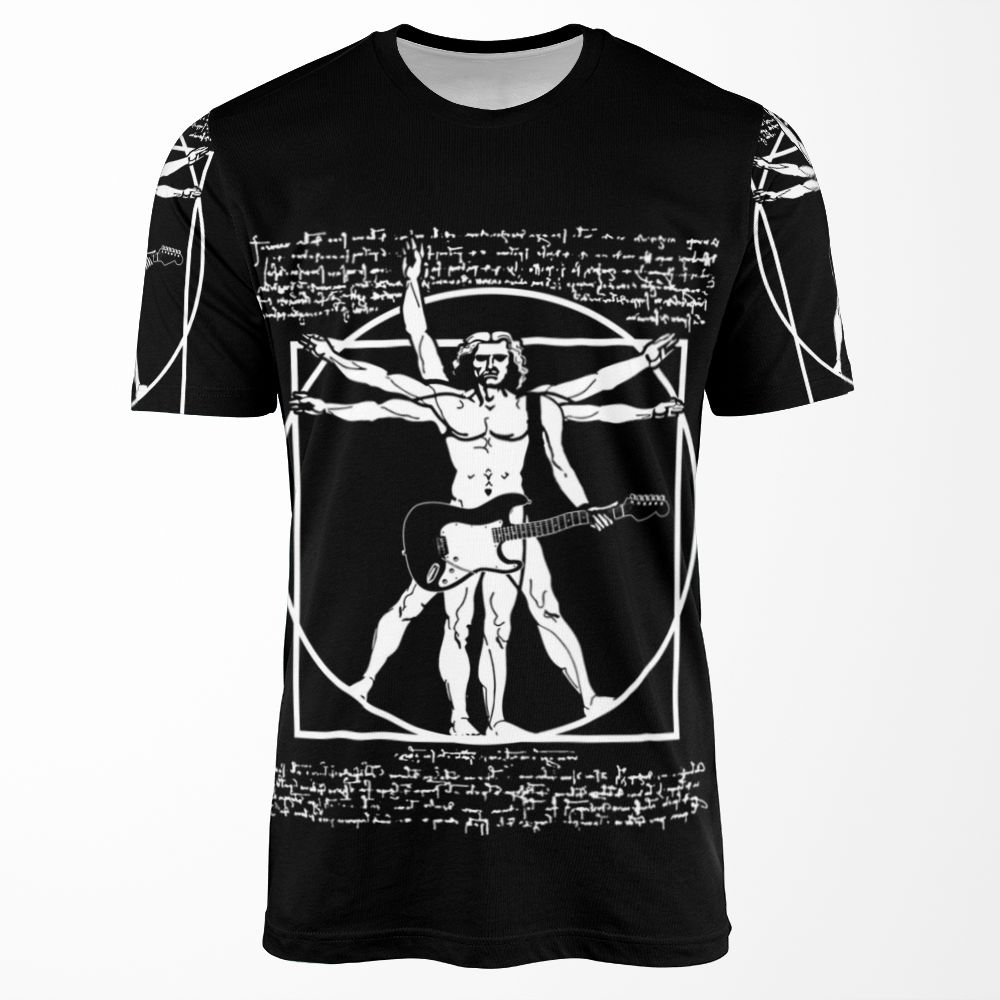 Vitruvian Man Playing The Guitar Da Vinci Guitarist Leonardo Da Vinci Parody All-over-print T-shirt