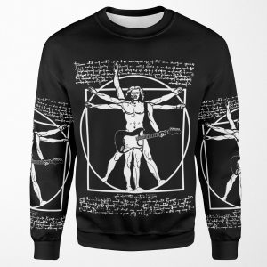 Vitruvian Man Playing The Guitar Da Vinci Guitarist Leonardo Da Vinci Parody All-over-print Unisex Sweatshirt