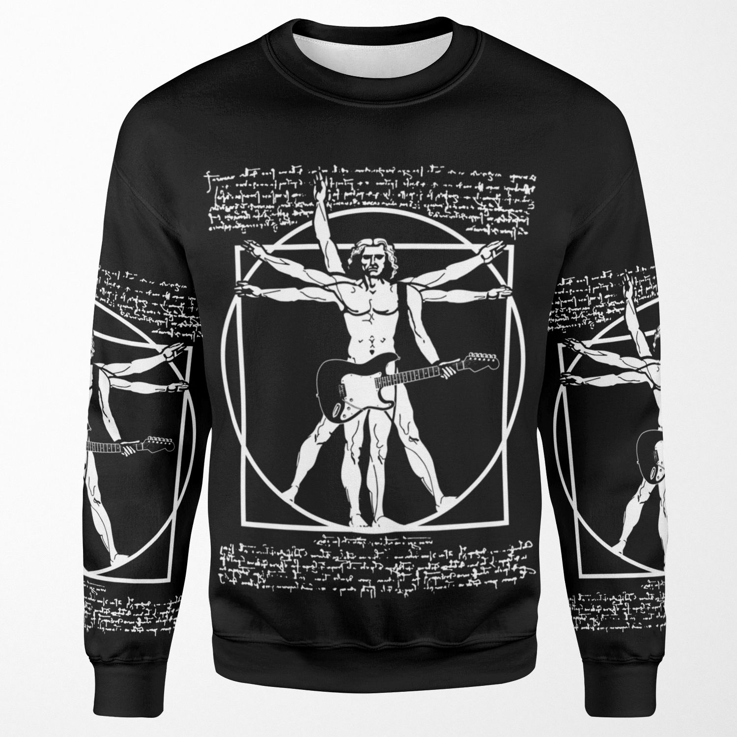 Vitruvian Man Playing The Guitar Da Vinci Guitarist Leonardo Da Vinci Parody All-over-print Unisex Sweatshirt