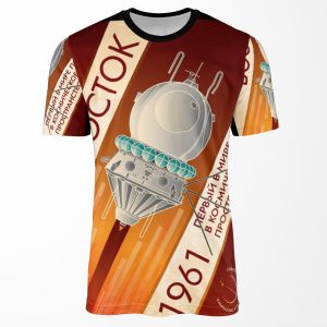Vostok 1961 The World S First Flight Into Outer Space Retro Soviet Poster In Russian All-over-print T-shirt