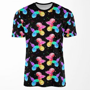 Watercolor Balloon Dogs On Black All-over-print T-shirt
