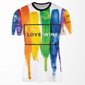 Watercolor Lgbt Love Wins Rainbow Paint Typographic All-over-print T-shirt