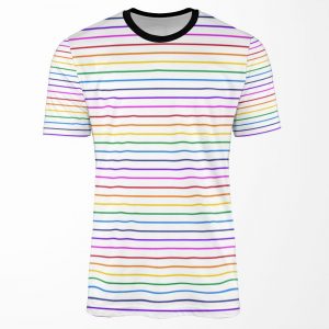 White And Rainbow Stripes Horizontal Narrow All-over-print T-shirt