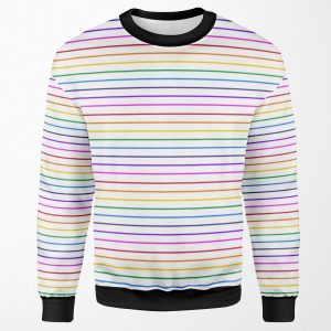 White And Rainbow Stripes Horizontal Narrow All-over-print Unisex Sweatshirt