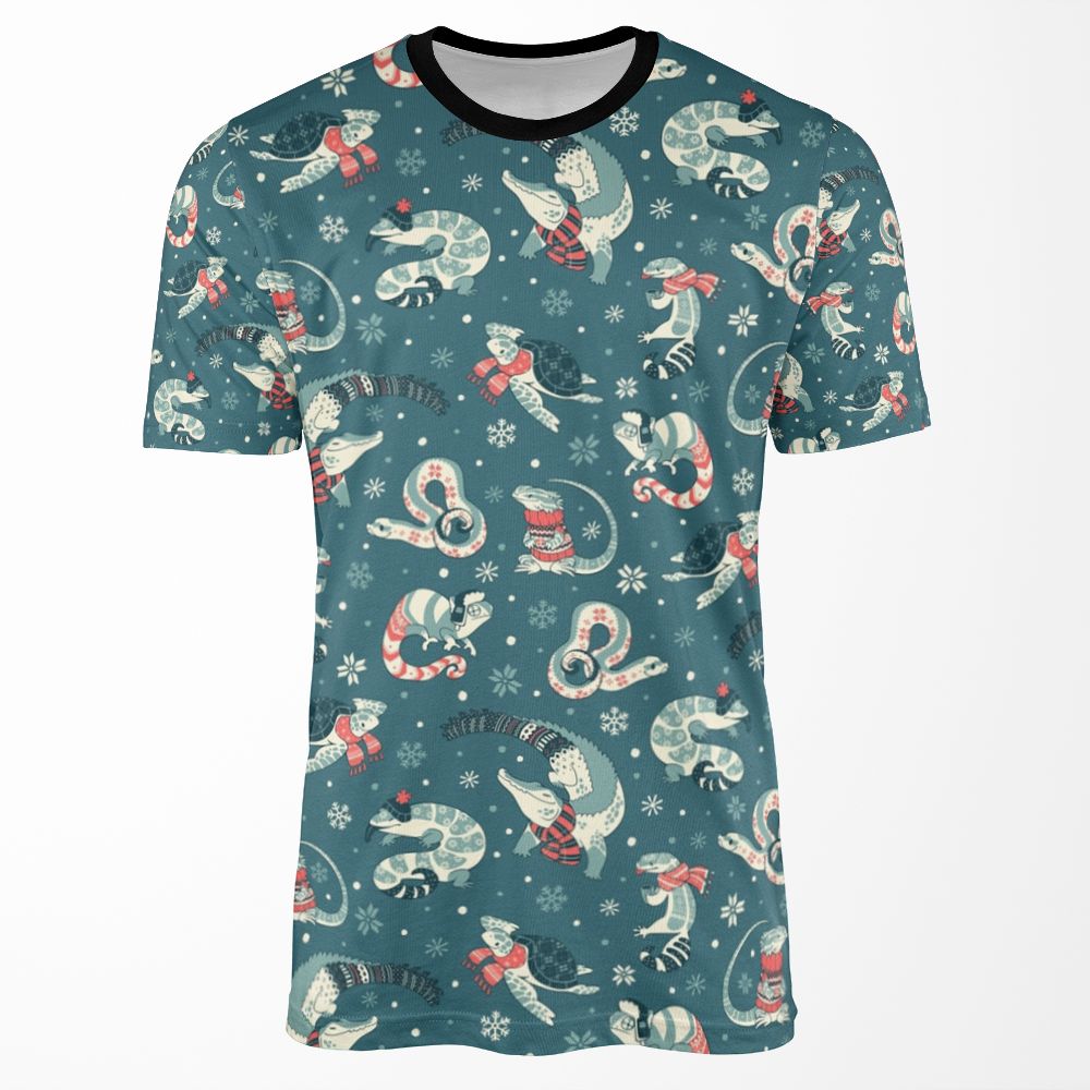 Winter Herps In Dark Blue All-over-print T-shirt