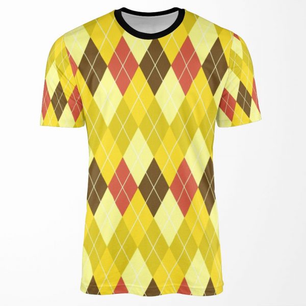Yellow Brown And Red Argyle All-over-print T-shirt
