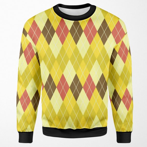 Yellow Brown And Red Argyle All-over-print Unisex Sweatshirt