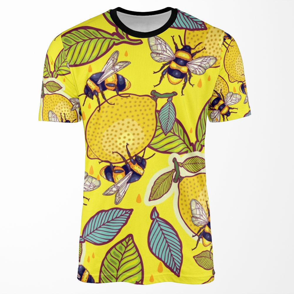 Yellow Lemon And Bee Garden All-over-print T-shirt