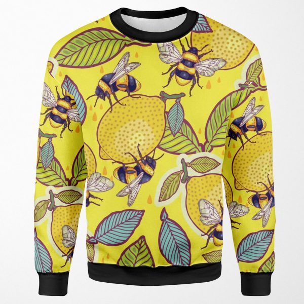 Yellow Lemon And Bee Garden All-over-print Unisex Sweatshirt