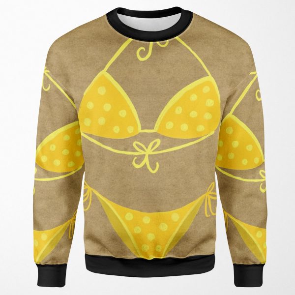 Yellow Polka Dot Bikini On Kraft All-over-print Unisex Sweatshirt