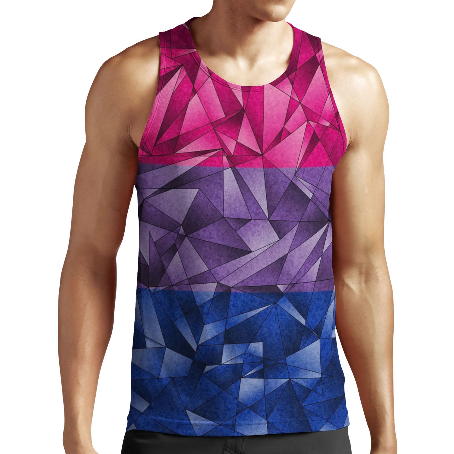 Abstract Fractal Triangles Bisexual Pride Flag Pattern All-over-print Unisex Tank Top