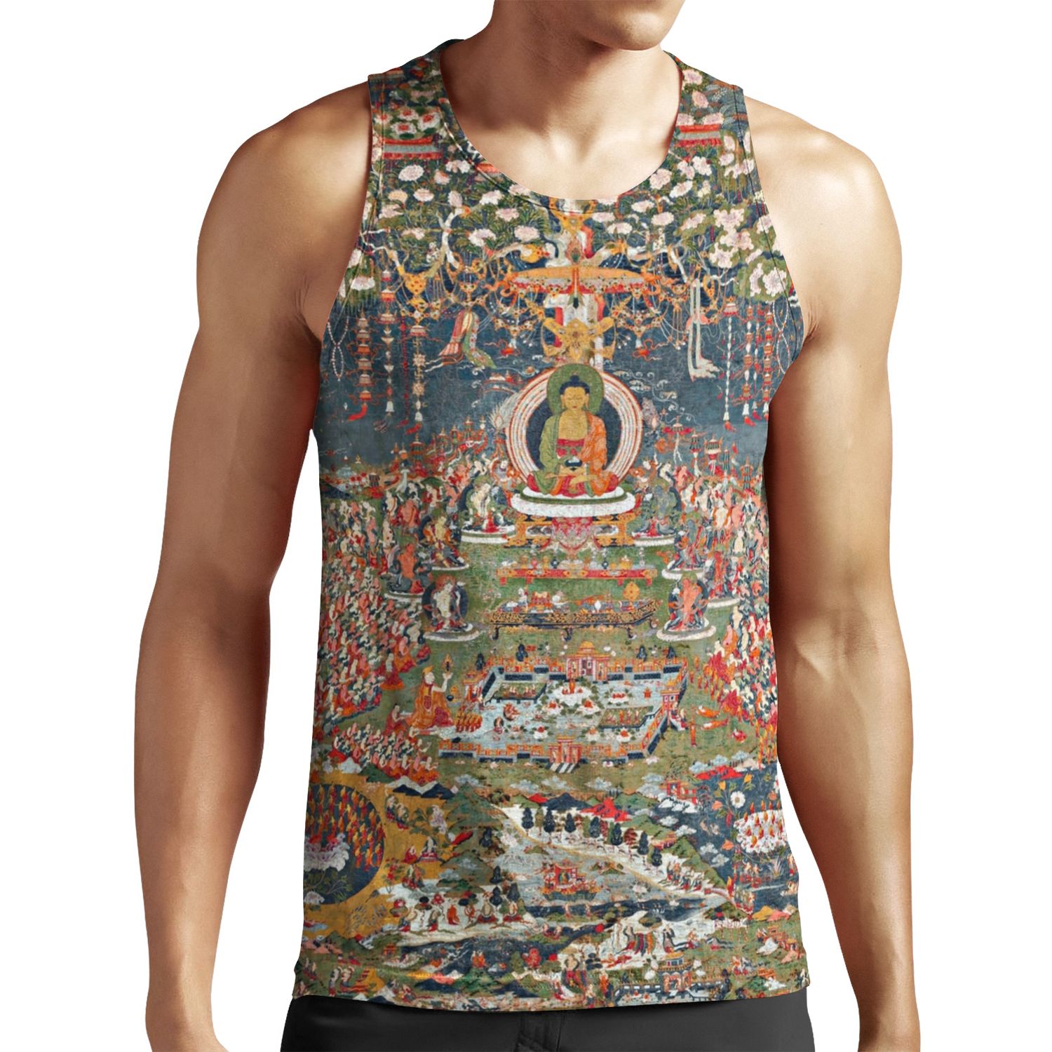 Amitabha The Buddha Of The Western Pure Land Sukhavati Restored Tibetan Artwork All-over-print Unisex Tank Top