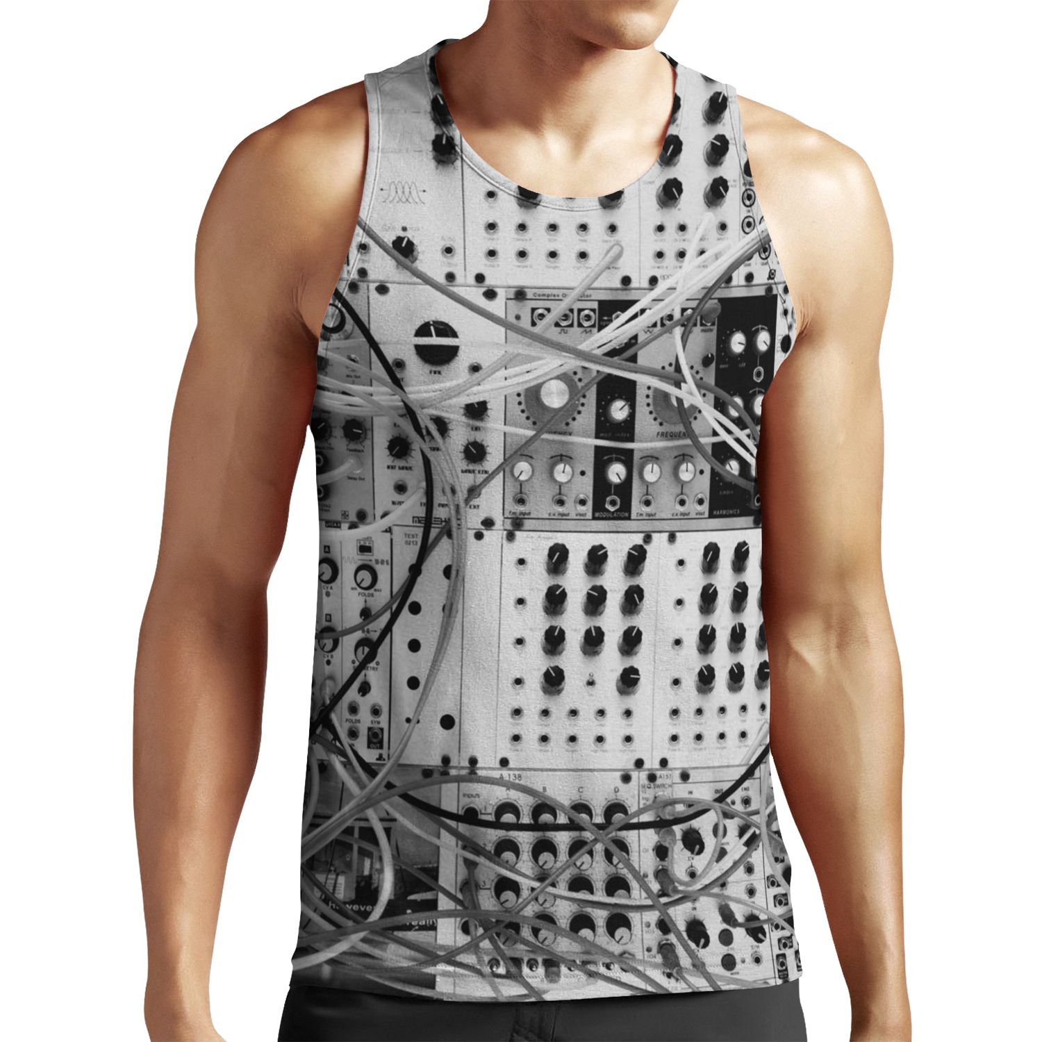 Analog Synthesizer Modular Design Black And White All-over-print Unisex Tank Top