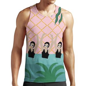Artistic Synchro Swimmers By Ocean And Stars Abstract Illustration Tropical Plant Pool Summer All-over-print Unisex Tank Top